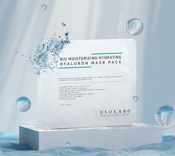 Usolab Bio Moisturizing Hydrating Hyaluron Mask Pack - Тканинна маска для обличчя з гіалуроновою кислотою та пептидами 30 мл (1шт) 212 фото